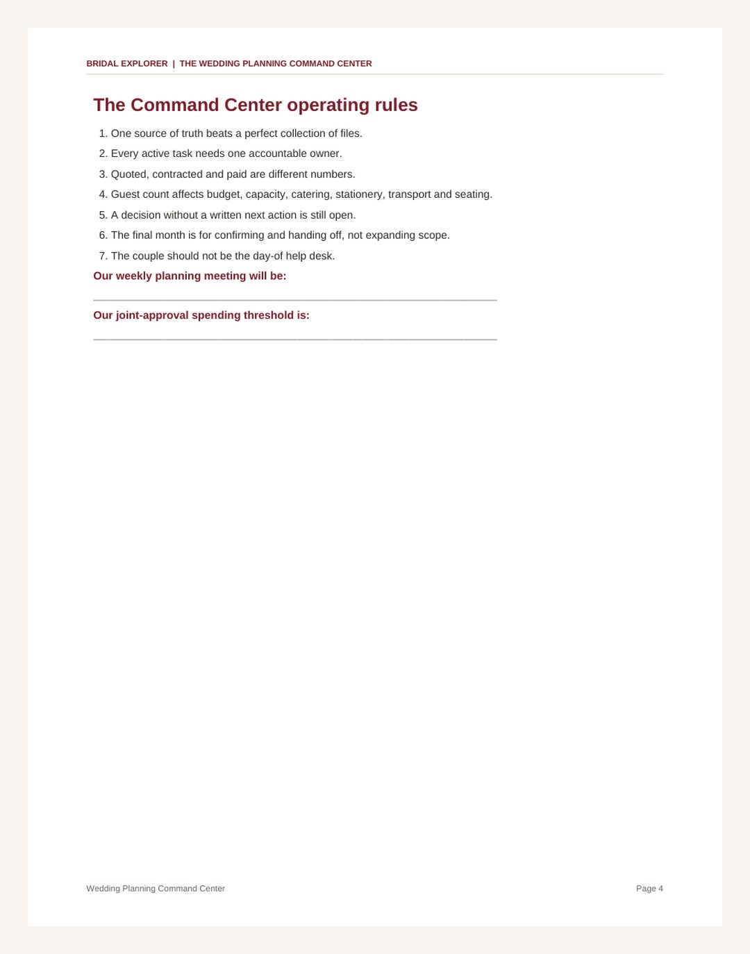 Page from the 61-page wedding planning decision playbook