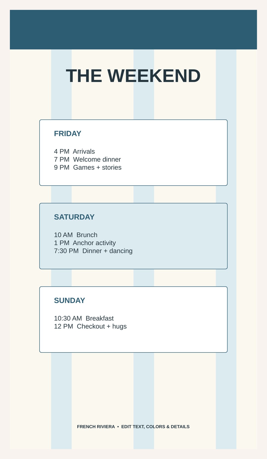 Editable 9:16 mobile graphic for sharing the weekend plan