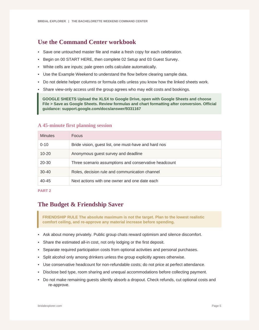 Communication scripts page covering money conversations