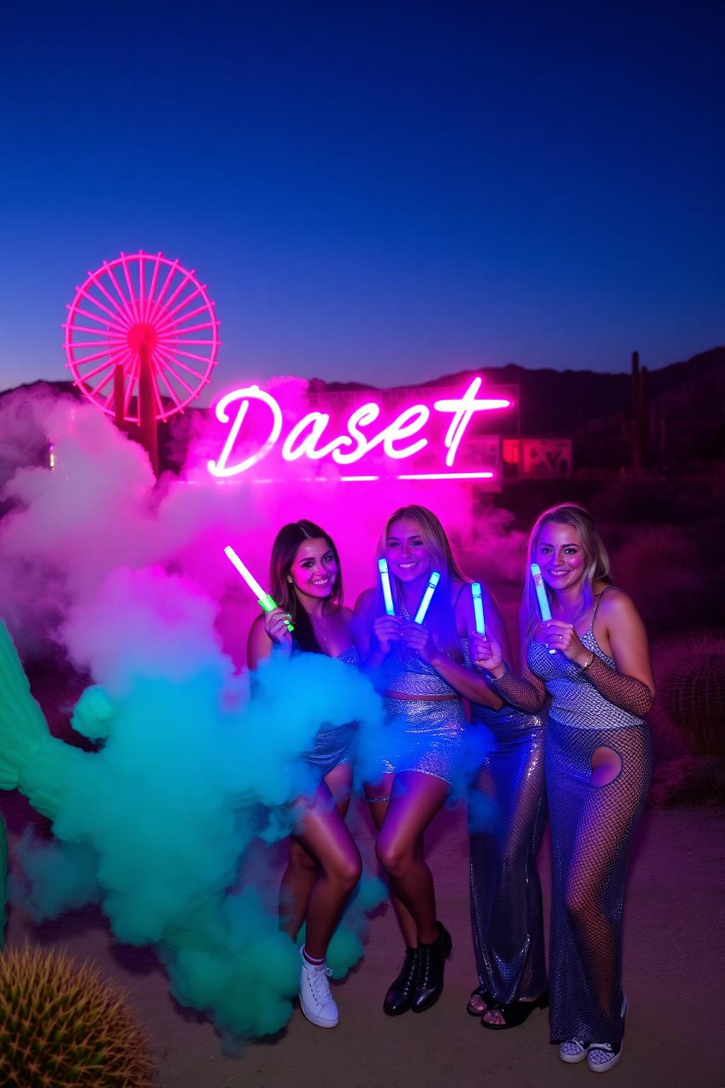 Neon Desert Rave bachelorette party — bold & electric theme with festival girls in mind