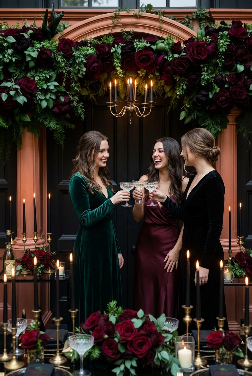 Midnight Garden bachelorette party — dark & romantic theme with moody aesthetes in mind