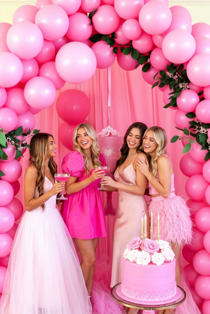 Pink Palace bachelorette party — maximalist & joyful theme with pink obsessives in mind